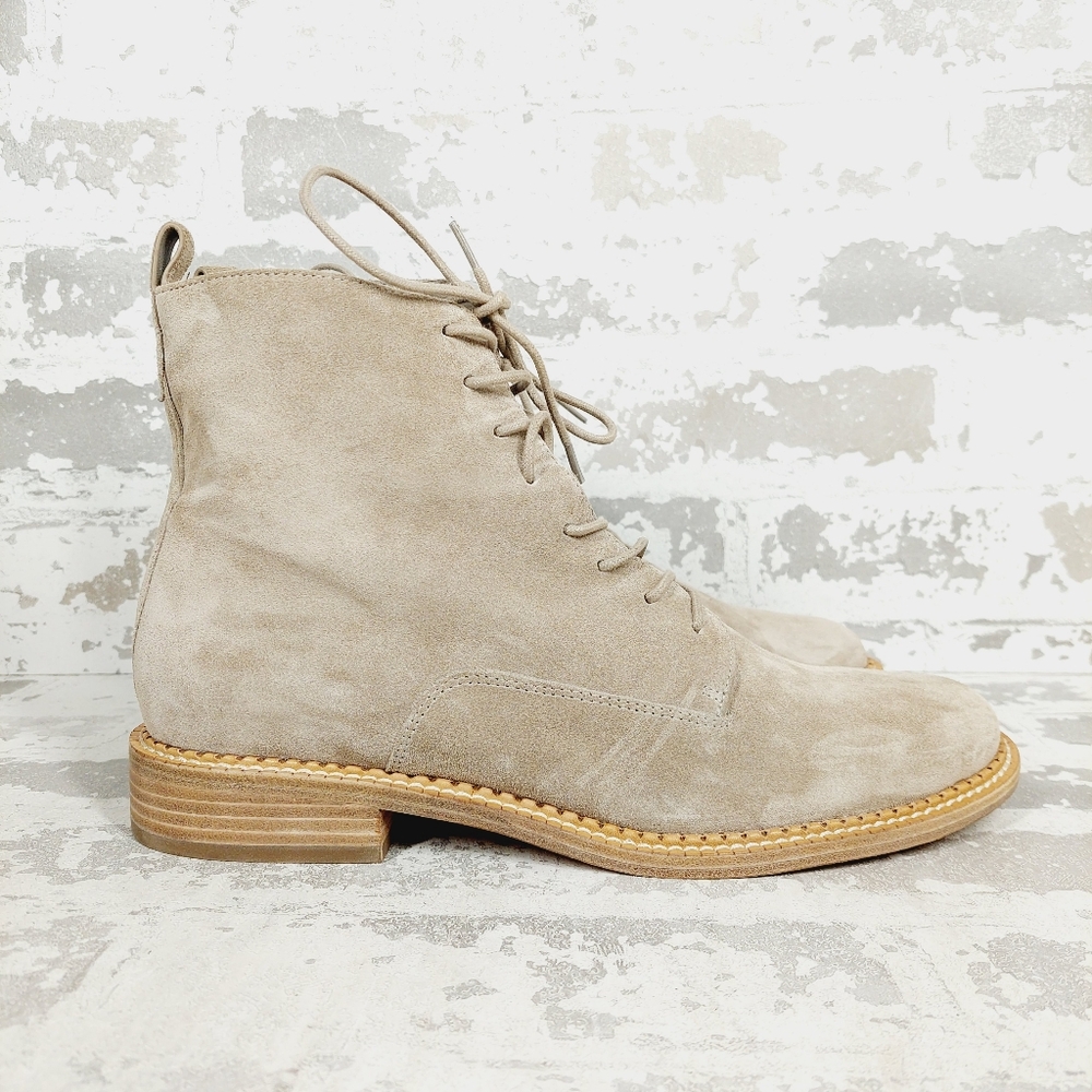 New Vince Cabria Taupe Suede Lace Up Combat Ankle Boots O 277 - Picture 4 of 10
